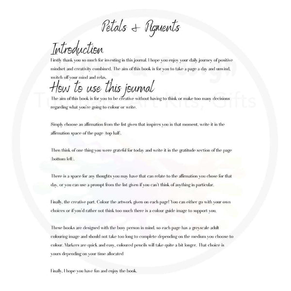 Petals and Pigments - Journal and adult colouring book (physical book)