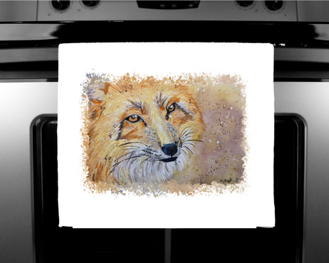Nature's Own - Luxury handprinted tea towel,  red fox Painting,