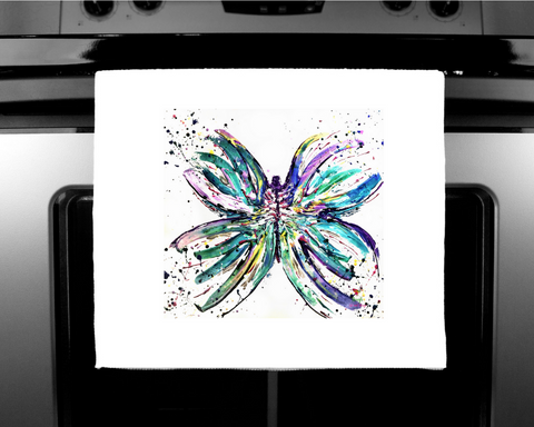 Nature's Own - Luxury handprinted tea towel,  Butterfly Bright Painting,