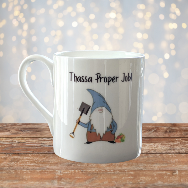 Cornish Gnome Mug - Farmer Proper Job -bone china, handprinted