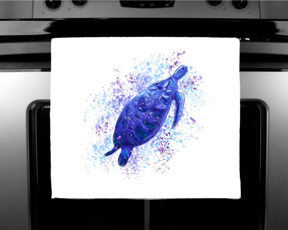 Nature's Own - Luxury handprinted tea towel, Sea Turtle Painting, Cornwall