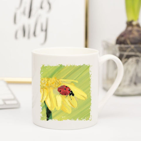 Nature's Own - Bone China Mug - Ladybird on Yellow Flower Painting