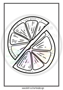 Kit for weekly theme daily online actvities - Citrus colouring in sheets, lemon, lime colouring page, learn to draw sheets,  daily wellness journal, printable colouring in,  printable colouring page, download colouring page DOWNLOAD