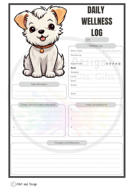 Dog printed colouring in and activity sheets for daily art wellness activities online you tube tiktok, instagram facebook DOWNLOAD