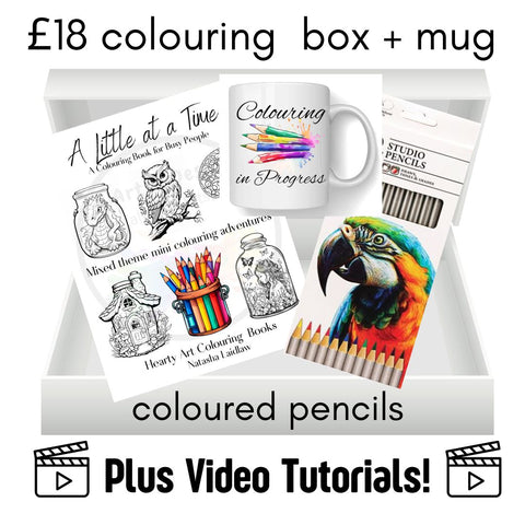 Adult Colouring Book Gift Set with mug £18 / Craft Set Soft Cover Regular Edition with coloured pencils