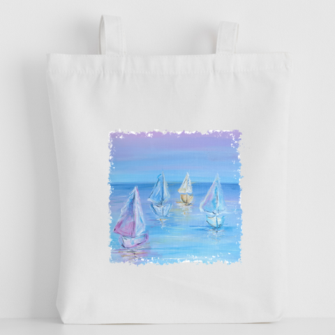 Nature's Own - Luxury canvas tote bag, Pastel Boats, handprinted in Cornwall