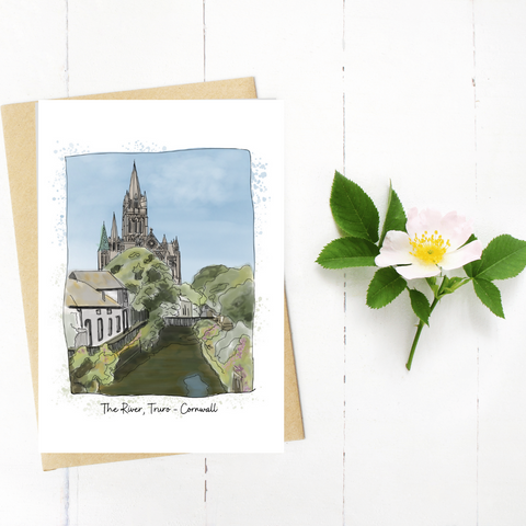 Art of Cornwall Greetings Card - Truro Cathedral. Truro, Cornwall