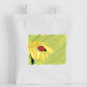 Nature's Own - Luxury canvas tote bag, Ladybird on flower, handprinted in Cornwall