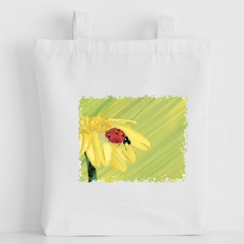 Nature's Own - Luxury canvas tote bag, Ladybird on flower, handprinted in Cornwall