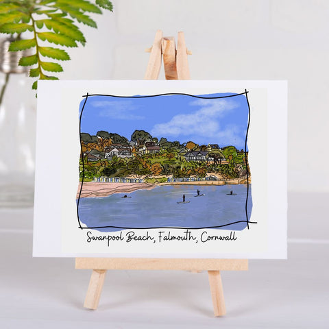 Art of Cornwall Greetings Card - Swanpool Beach, Cornwall