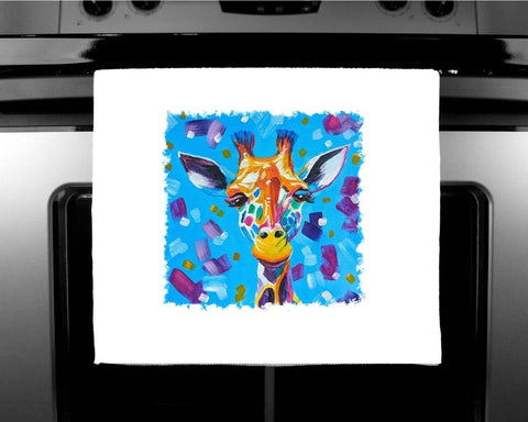 Nature's Own - Luxury handprinted tea towel,  Rainbow Giraffe Painting