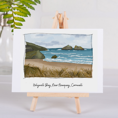 Art of Cornwall Greetings Card - Holywell Bay, Newquay, Cornwall