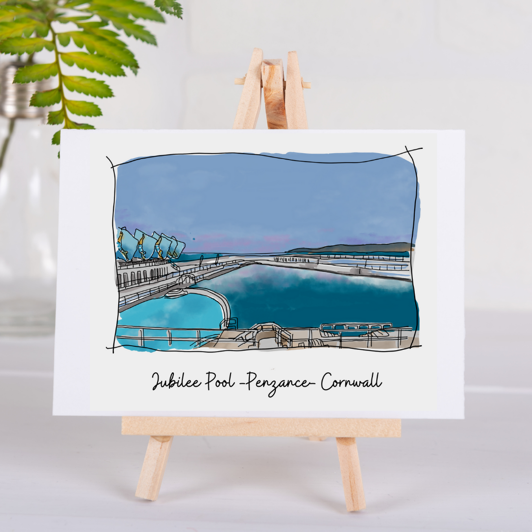 Art of Cornwall Greetings Card - Jubilee Pool, Penzance, Cornwall