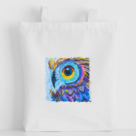 Nature's Own - Luxury canvas tote bag, rainbow owl, handprinted in Cornwall