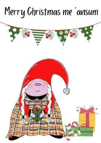 The Cornish Gnome - Dearovim and bunting- A5 Christmas card