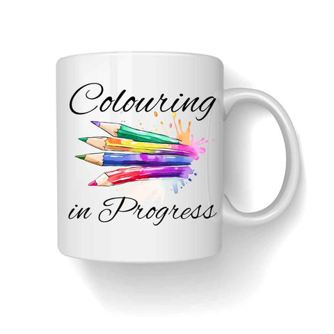 Adult Colouring Mug- Ceramic - 'Colouring in Progress' gift for colourist / artist
