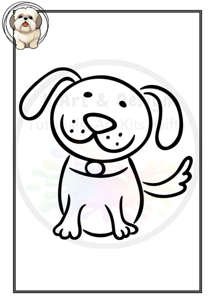 Dog printed colouring in and activity sheets for daily art wellness activities online you tube tiktok, instagram facebook PRINTED