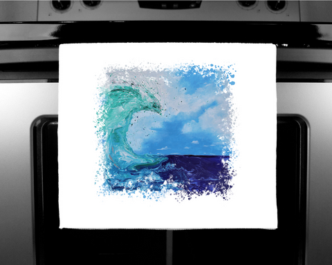 Nature's Own - Luxury handprinted tea towel, Fluid Wave Painting, Cornwall