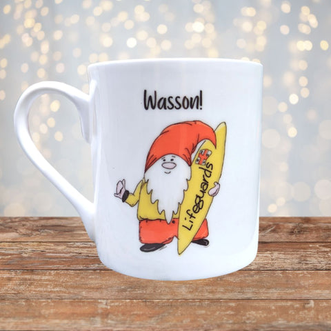 Cornish Gnome Mug - Lifeguard Wasson -bone china and hand printed