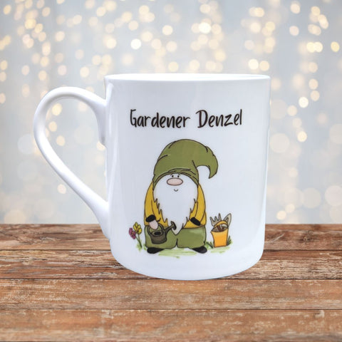 Cornish Gnome Mug - Gardener Denzel -bone china and hand printed