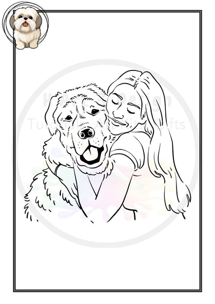 Dog printed colouring in and activity sheets for daily art wellness activities online you tube tiktok, instagram facebook DOWNLOAD