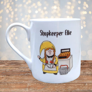 Cornish Gnome Mug - Shopkeeper Ellie -bone china and hand printed