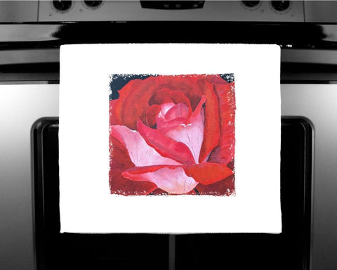 Nature's Own - Luxury handprinted tea towel,  Rose painting