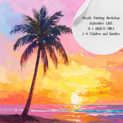 Acrylic Painting Lesson - Sunset Beach 11-1 ADULTS ONLY Sunday oct 5th, Art and Crafts in Newquay Cornwall