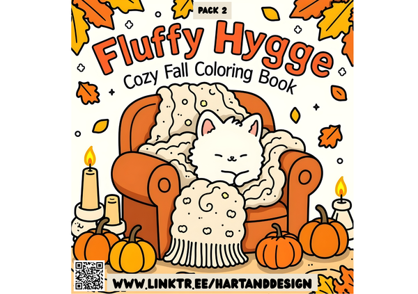 Fluffy Hygge Autumn Cosy Colouring Book for adults, teens and kids - 4 packs to choose from