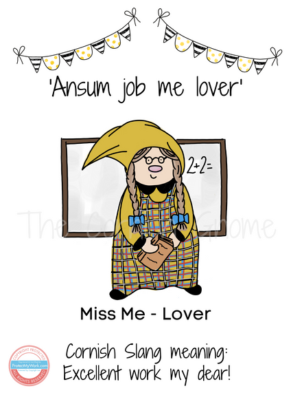 Magnet- Miss Me Lover - Handprinted  - Cornish Teacher Gift