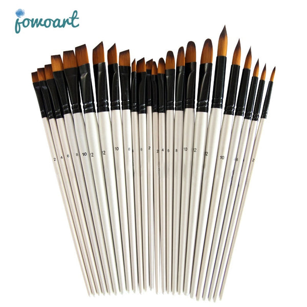 Two-tone Nylon Hair Brush Pearl White Wood Pole for Oil Paint for Hair Watercolor Brush for Beginners 6 Pcs/set Art Paint Brush