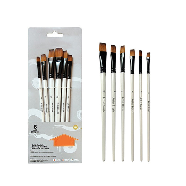 Two-tone Nylon Hair Brush Pearl White Wood Pole for Oil Paint for Hair Watercolor Brush for Beginners 6 Pcs/set Art Paint Brush