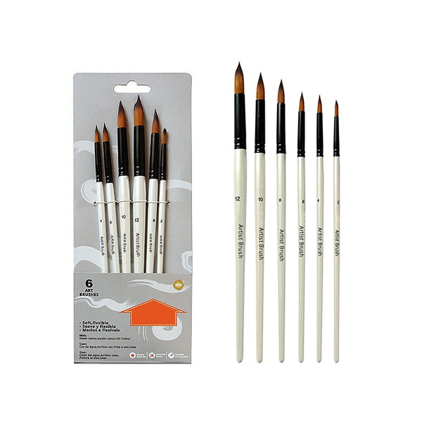 Two-tone Nylon Hair Brush Pearl White Wood Pole for Oil Paint for Hair Watercolor Brush for Beginners 6 Pcs/set Art Paint Brush