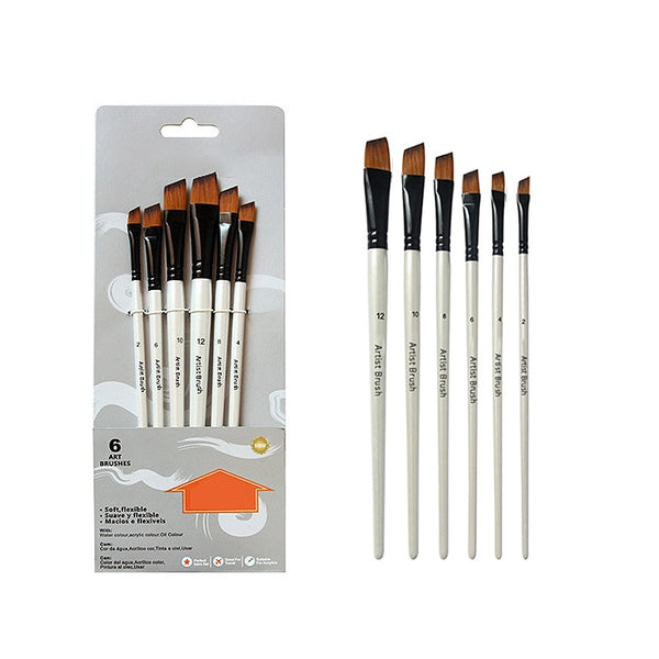 Two-tone Nylon Hair Brush Pearl White Wood Pole for Oil Paint for Hair Watercolor Brush for Beginners 6 Pcs/set Art Paint Brush