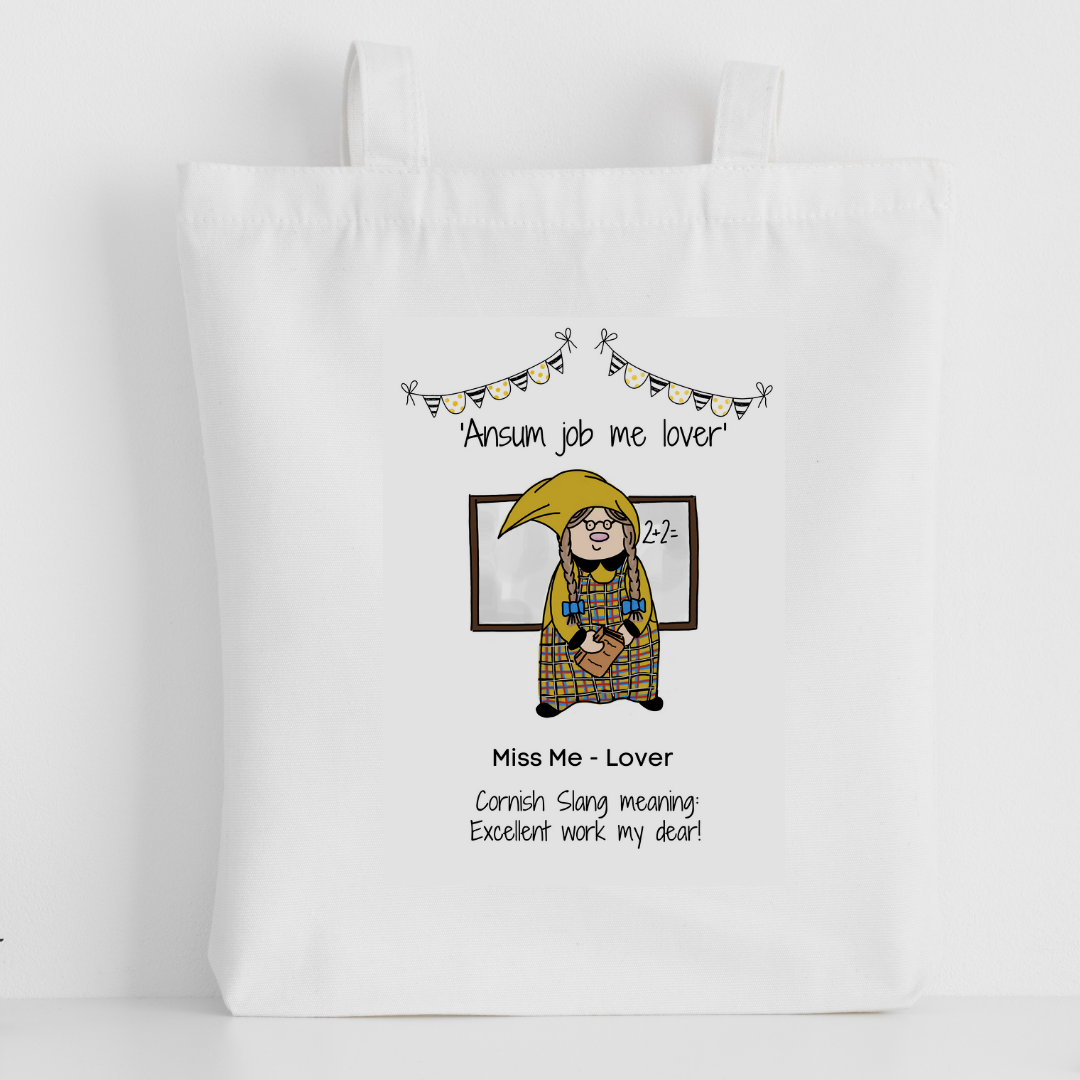 Cornish Gnome 'Miss Me Lover' Tote Bag - personalise option - Cornish Teacher Gift