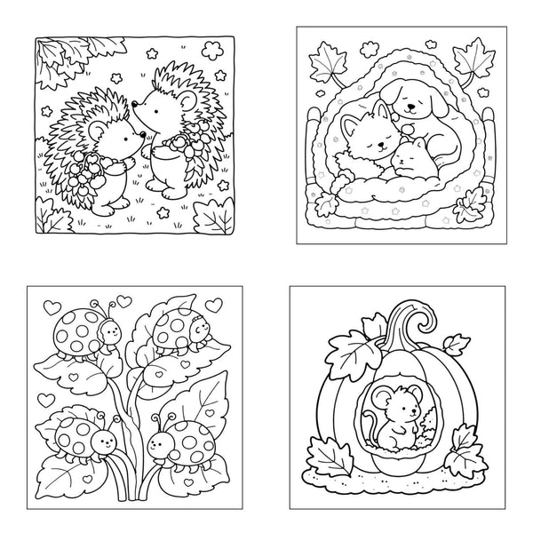 Fluffy Hygge Autumn Cosy Colouring Book for adults, teens and kids - 4 packs to choose from