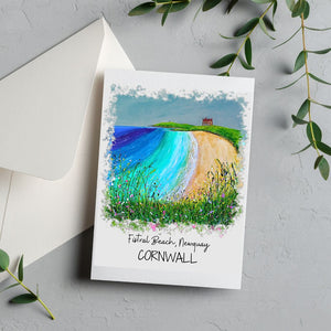 Art of Cornwall Greetings Card - fistral beach newquay cornwall