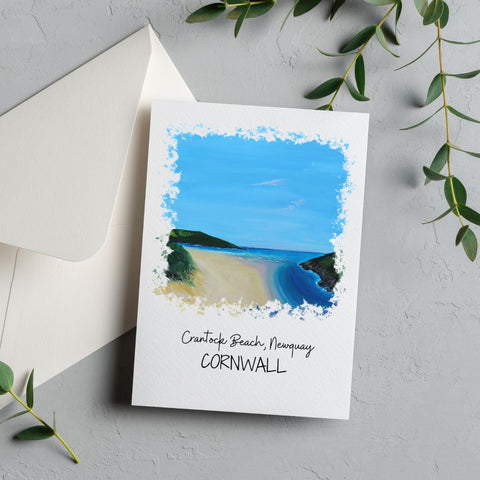 Art of Cornwall Greetings Card - Crantock Beach, Newquay, Cornwall