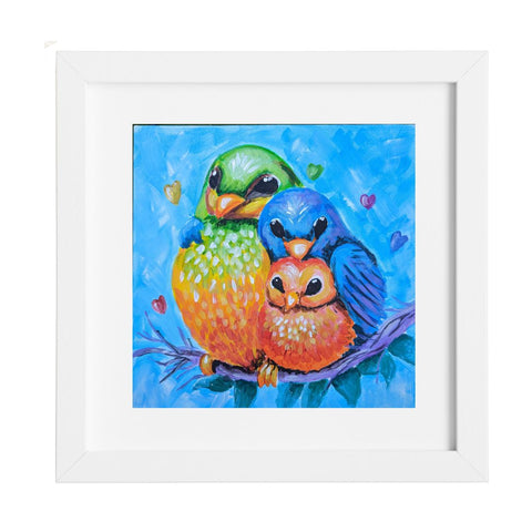 Nature's Own - Colourful Rainbow Bird Family painting as a print