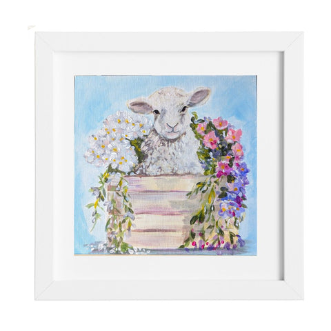 Nature's Own - Spring Lamb in flower pot painting as a print