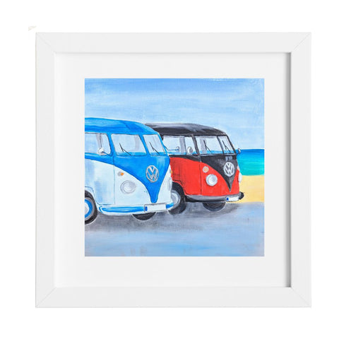 Art of Cornwall - VW vans by the sea Cornwall Painting- Art Print
