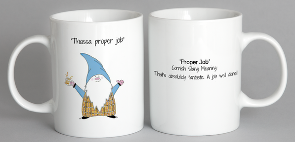 Cornish Gnome Mug - Proper Job - ceramic and handprinted, personalise option