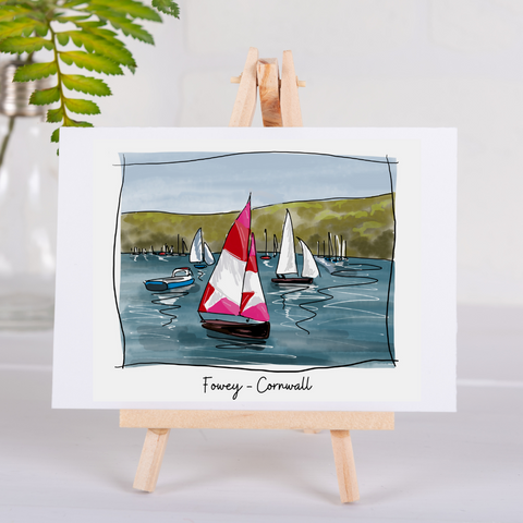 Art of Cornwall Greetings Card - Fowey, (Vibrant Fowey) Cornwall