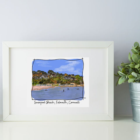 Art of Cornwall - Swanpool Beach, Falmouth Cornwall - Art Print - HartandDesign