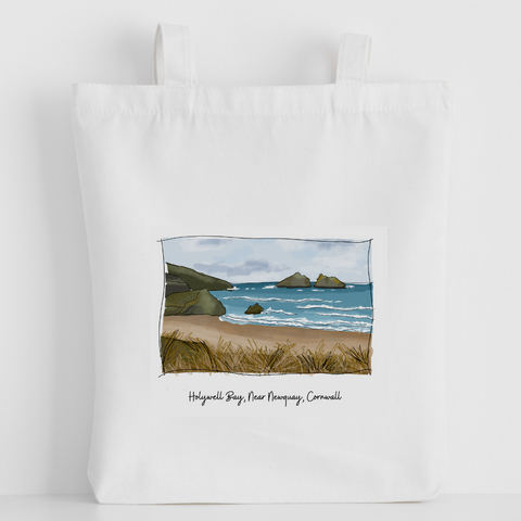 Art of Cornwall - Luxury canvas tote bag, Holywell Bay, Newquay, handprinted in Cornwall- Cornish Gift - HartandDesign