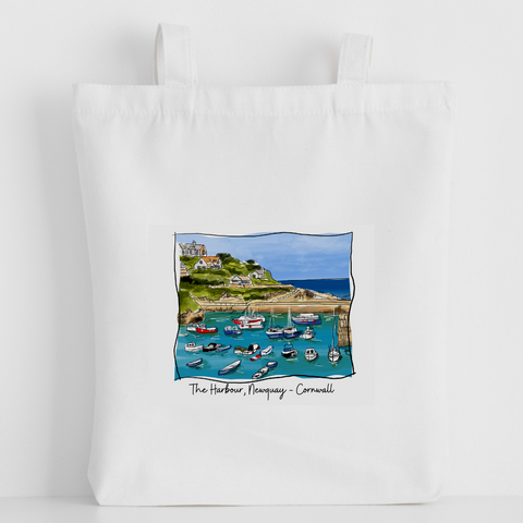 Art of Cornwall - Luxury canvas tote bag,Newquay Harbour, handprinted in Cornwall- Cornish Gift - HartandDesign