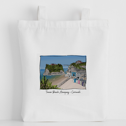 Art of Cornwall - Luxury canvas tote bag, Towan Beach Newquay, handprinted in Cornwall- Cornish Gift - HartandDesign