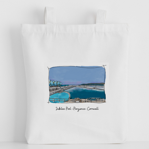 Art of Cornwall - Luxury canvas tote bag, Jubilee Pool, handprinted in Cornwall- Cornish Gift - HartandDesign