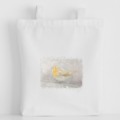 Nature's Own - Luxury canvas tote bag, Robin in the snow handprinted in Cornwall - HartandDesign