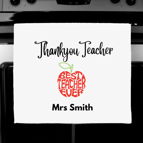 Personalised Teacher Thank You Present - High Quality white tea towel - word apple - HartandDesign